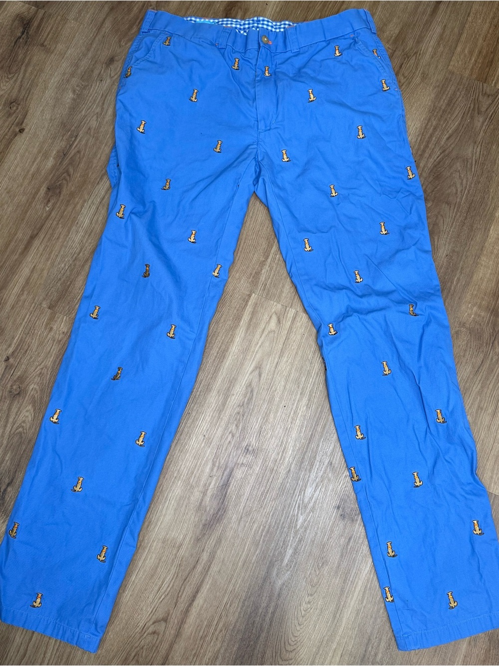 J. McLaughlin Pants Mens 38x35 Blue Dog Puppy Print Embroidered Chino Cotton